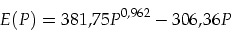 \begin{displaymath}
E(P)=381,75P^{0,962}-306,36P
\end{displaymath}